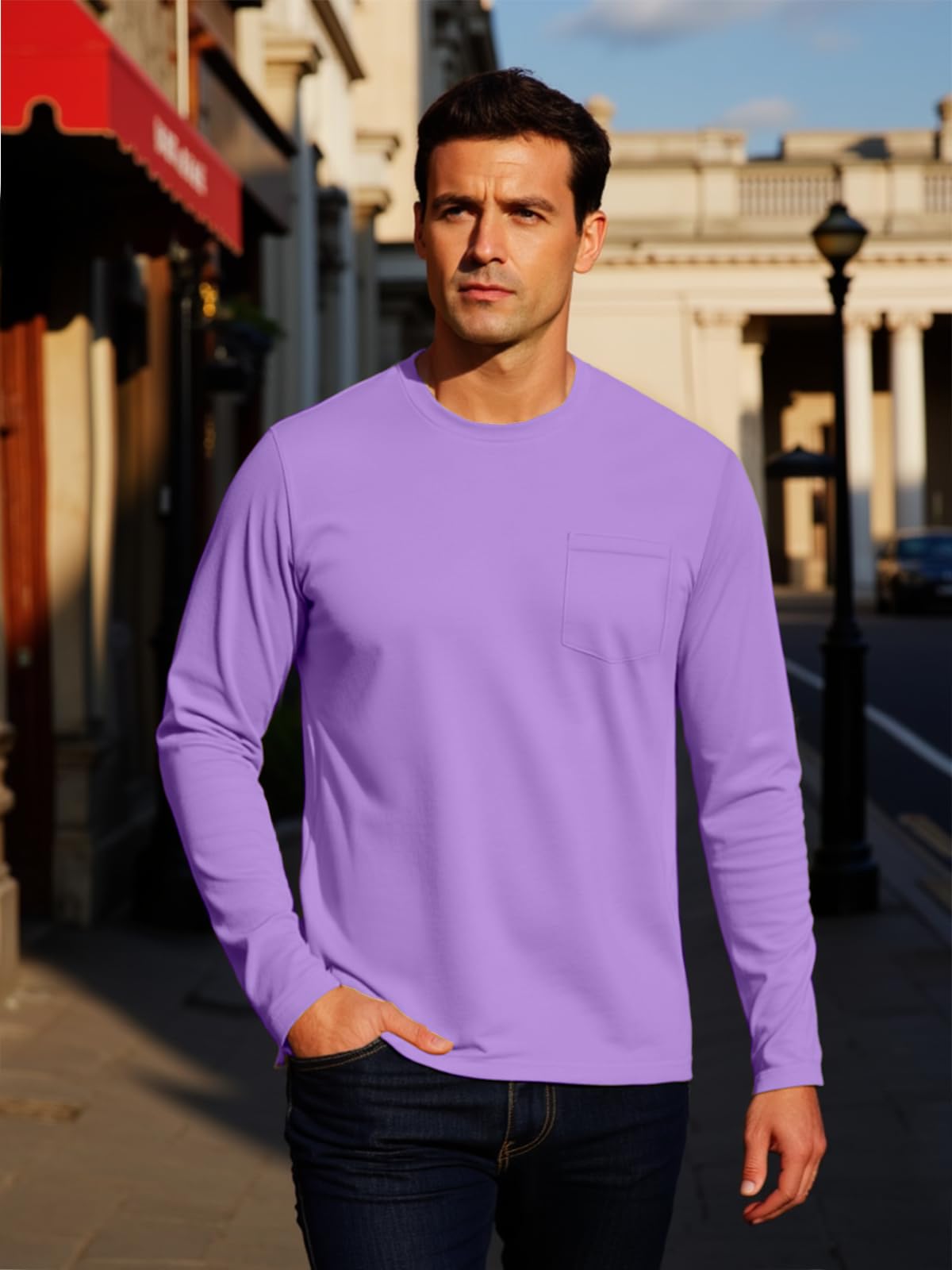 MAGNIVIT Men's Long Sleeve Cotton Shirts with Pocket Crew Neck Casual Shirt Regular Fit Solid Top Spring Fashion 2025