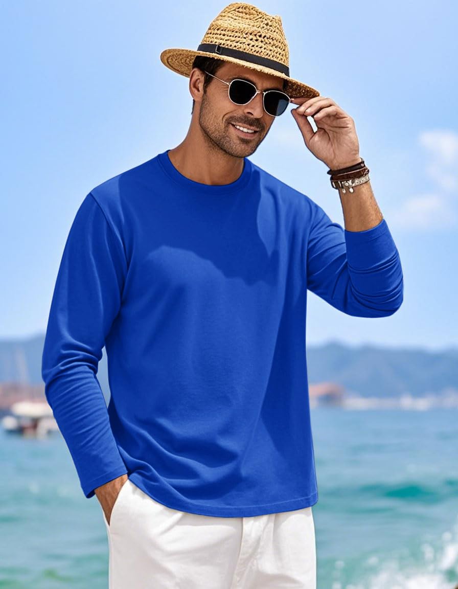 MAGNIVIT Men's Long Sleeve Shirts Cotton T-Shirt Crew Neck Midweight Tees Classic Basic Casual Tops Plain Soft Shirt