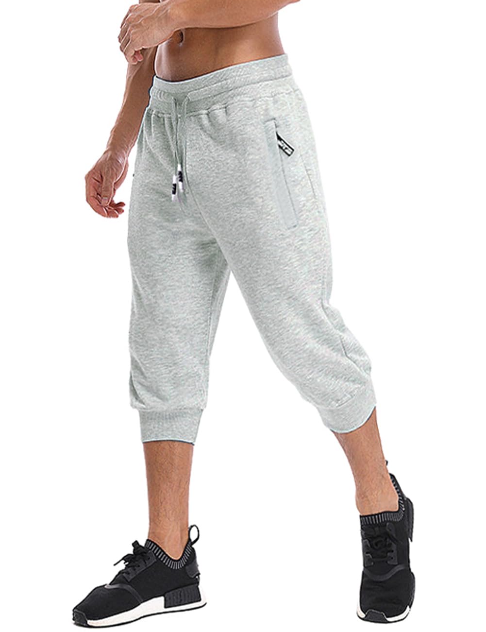 MAGNIVIT Men's 3/4 Jogger Capri Pants Workout Gym Below Knee Shorts Zipper Pockets Jogger Sweatpant Capris for Men