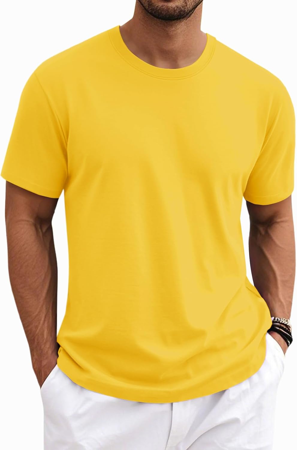 MAGNIVIT Men's Shirts Short Sleeve Cotton T-Shirt Basic Classic Casual Pullover Shirt Yellow