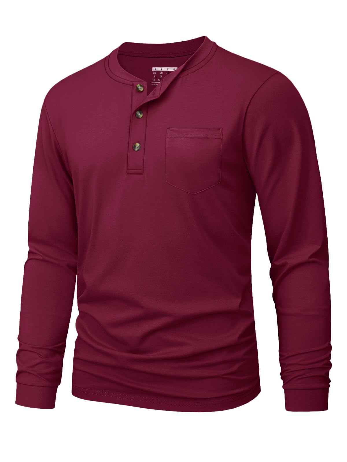 MAGNIVIT Mens Henley Shirts Long Sleeve with Pocket Fall Cotton Casual T-Shirts Plain Moisture Wicking Tee with 3 Button