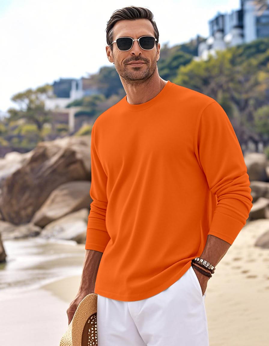 MAGNIVIT Men's Long Sleeve Shirts Cotton T-Shirt Crew Neck Midweight Tees Classic Basic Casual Tops Plain Soft Shirt