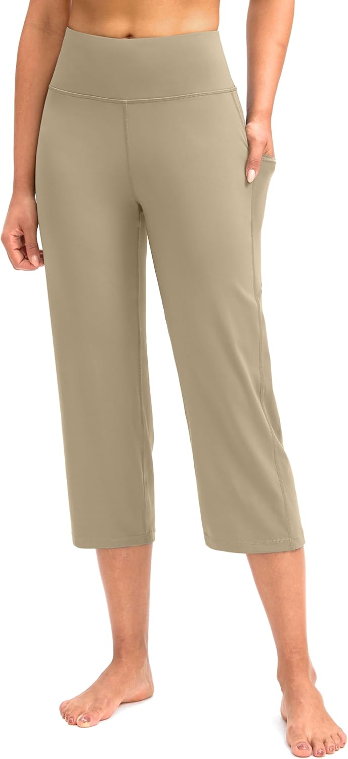 G Gradual Capri Pants for Women High Waist Workout Yoga Pants with Pockets Tummy Control Leggings Crop Straight