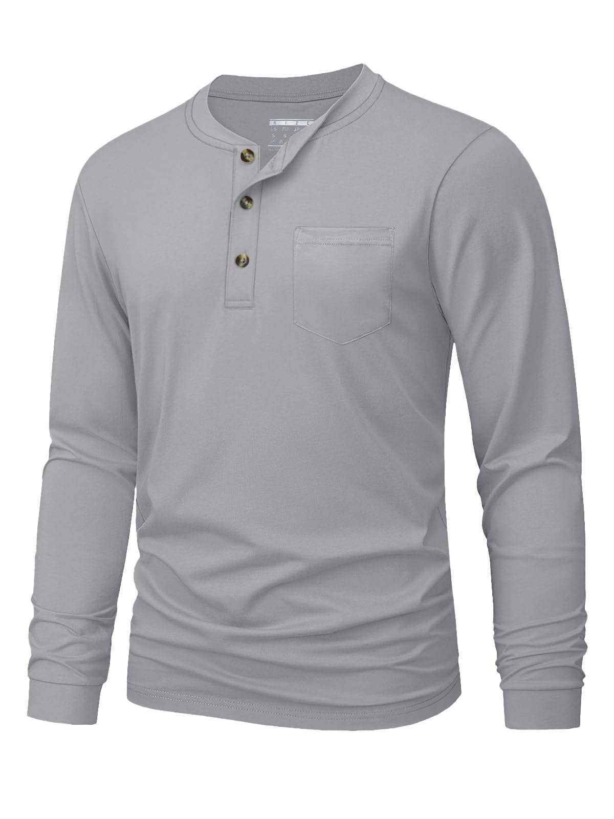 MAGNIVIT Mens Henley Shirts Long Sleeve with Pocket Fall Cotton Casual T-Shirts Plain Moisture Wicking Tee with 3 Button