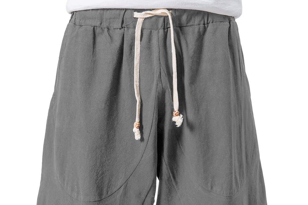 MAGNIVIT Men's Linen Cotton Capri Pants Loose Fit Elastic Waist Wide Leg Baggy Harem Pants