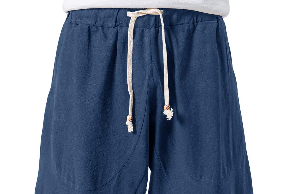MAGNIVIT Men's Linen Cotton Capri Pants Loose Fit Elastic Waist Wide Leg Baggy Harem Pants