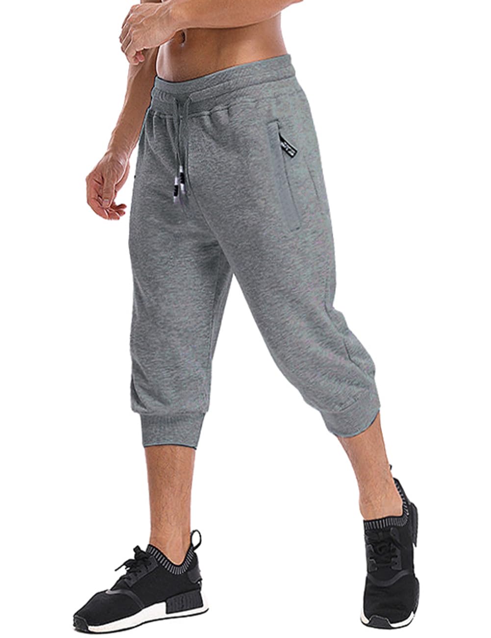 MAGNIVIT Men's 3/4 Jogger Capri Pants Workout Gym Below Knee Shorts Zipper Pockets Jogger Sweatpant Capris for Men