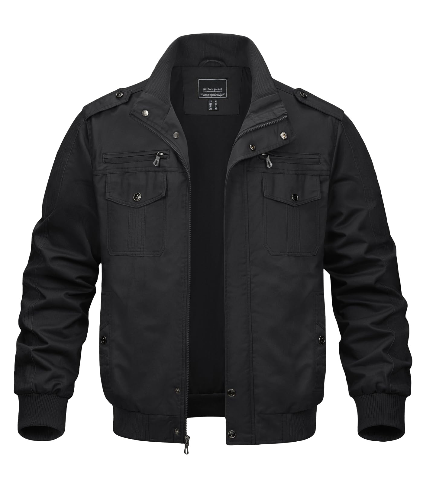 MAGNIVIT Men's Military Lightweight Army Windbreaker Cargo Jacket With Stand Collar, Zip Front, 7 Pockets - Cotton