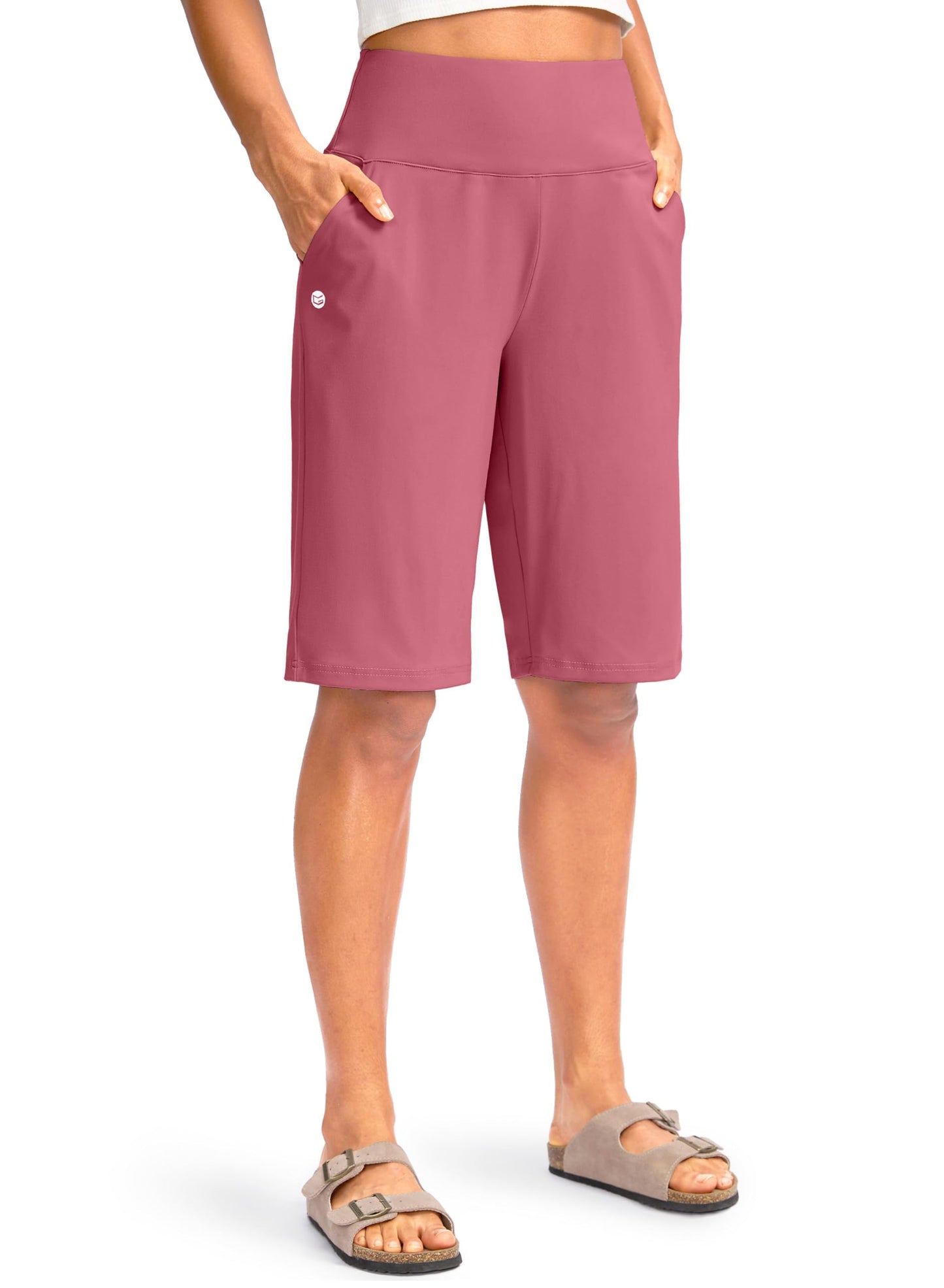 G Gradual Women's 12" Bermuda Long Shorts with Pockets High Waisted Stretch Knee Length Shorts for Women Summer Walking
