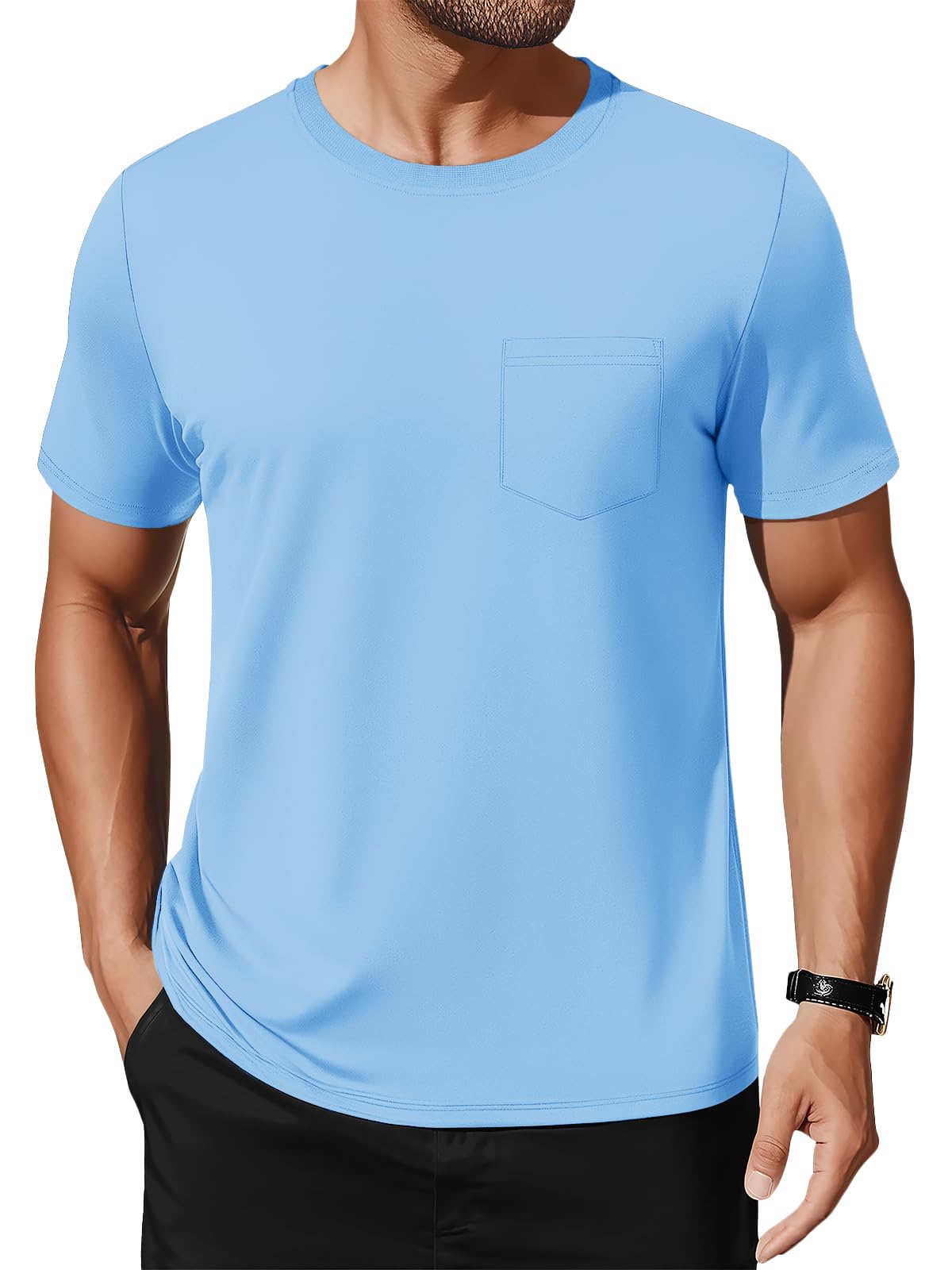 MAGNIVIT Men's Cotton Pocket Tee Shirts Soft Crew Neck Solid Color T Shirt Casual Short Sleeve Summer Basic Tops