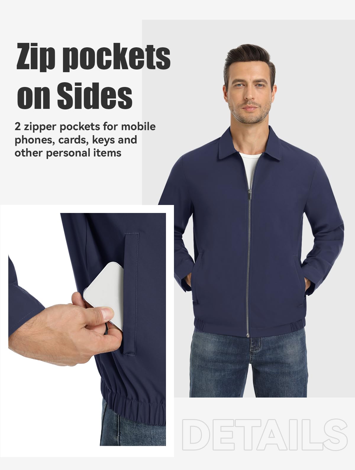 MAGNIVIT Men's Lightweight Jackets Light Windbreaker Full Zip Up Stylish Golf Coat Business Work Casual Dress
