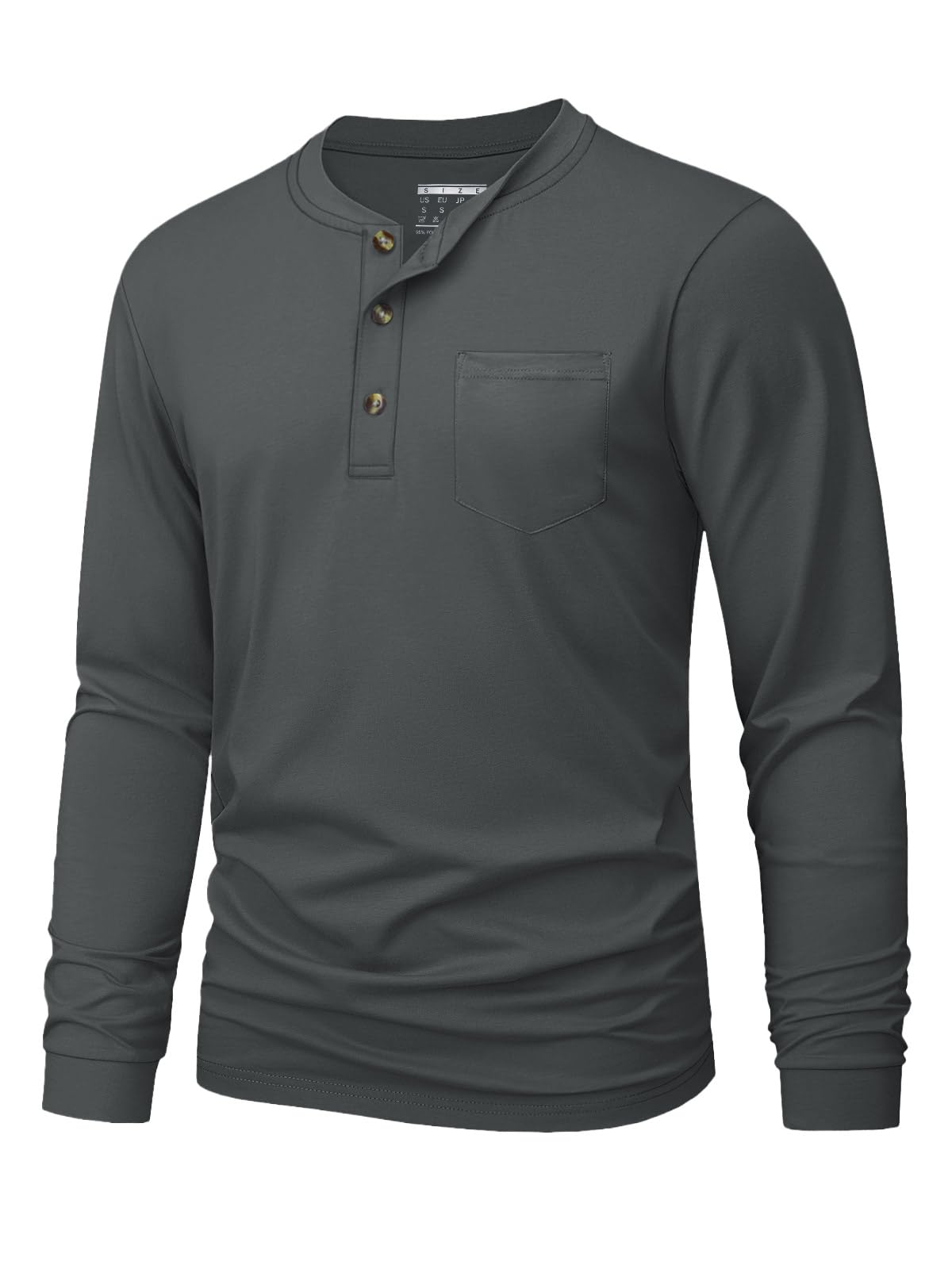MAGNIVIT Mens Henley Shirts Long Sleeve with Pocket Fall Cotton Casual T-Shirts Plain Moisture Wicking Tee with 3 Button