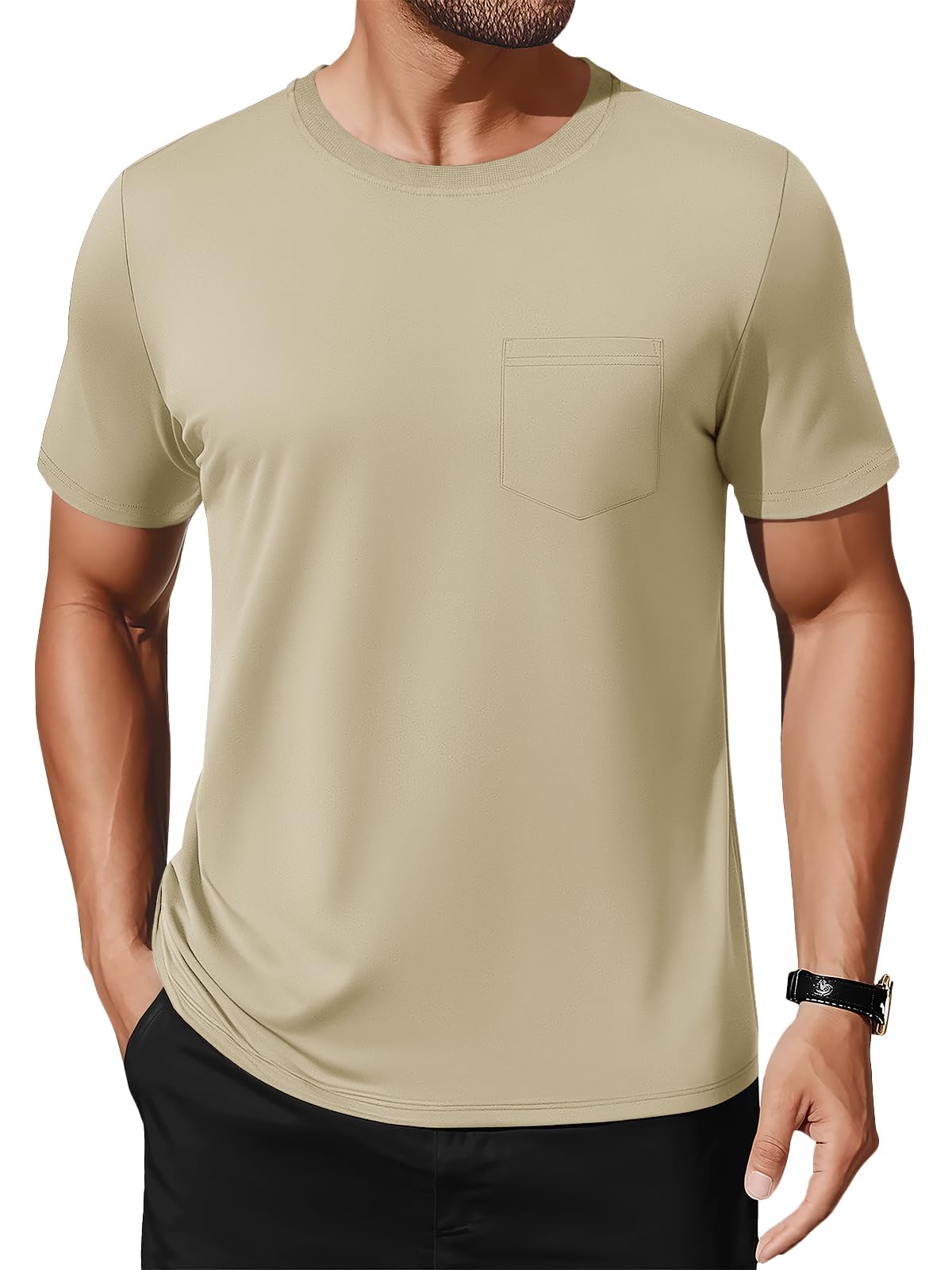 MAGNIVIT Men's Cotton Pocket Tee Shirts Soft Crew Neck Solid Color T Shirt Casual Short Sleeve Summer Basic Tops
