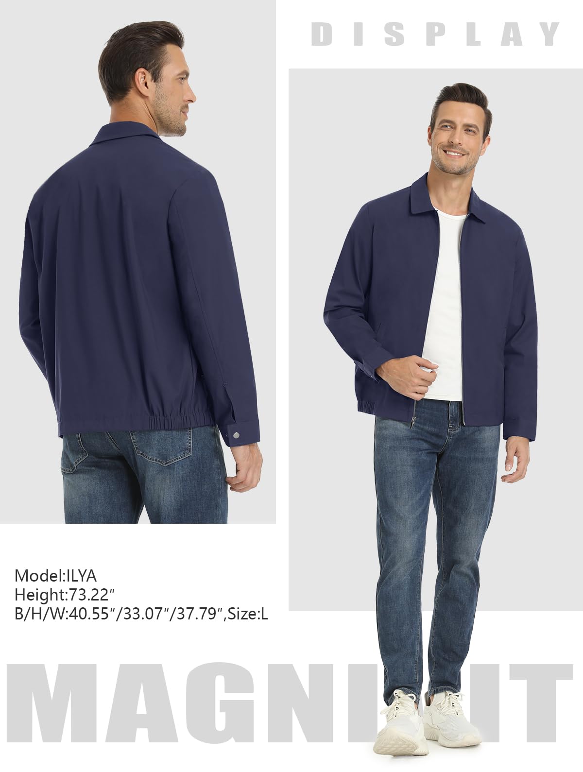 MAGNIVIT Men's Lightweight Jackets Light Windbreaker Full Zip Up Stylish Golf Coat Business Work Casual Dress