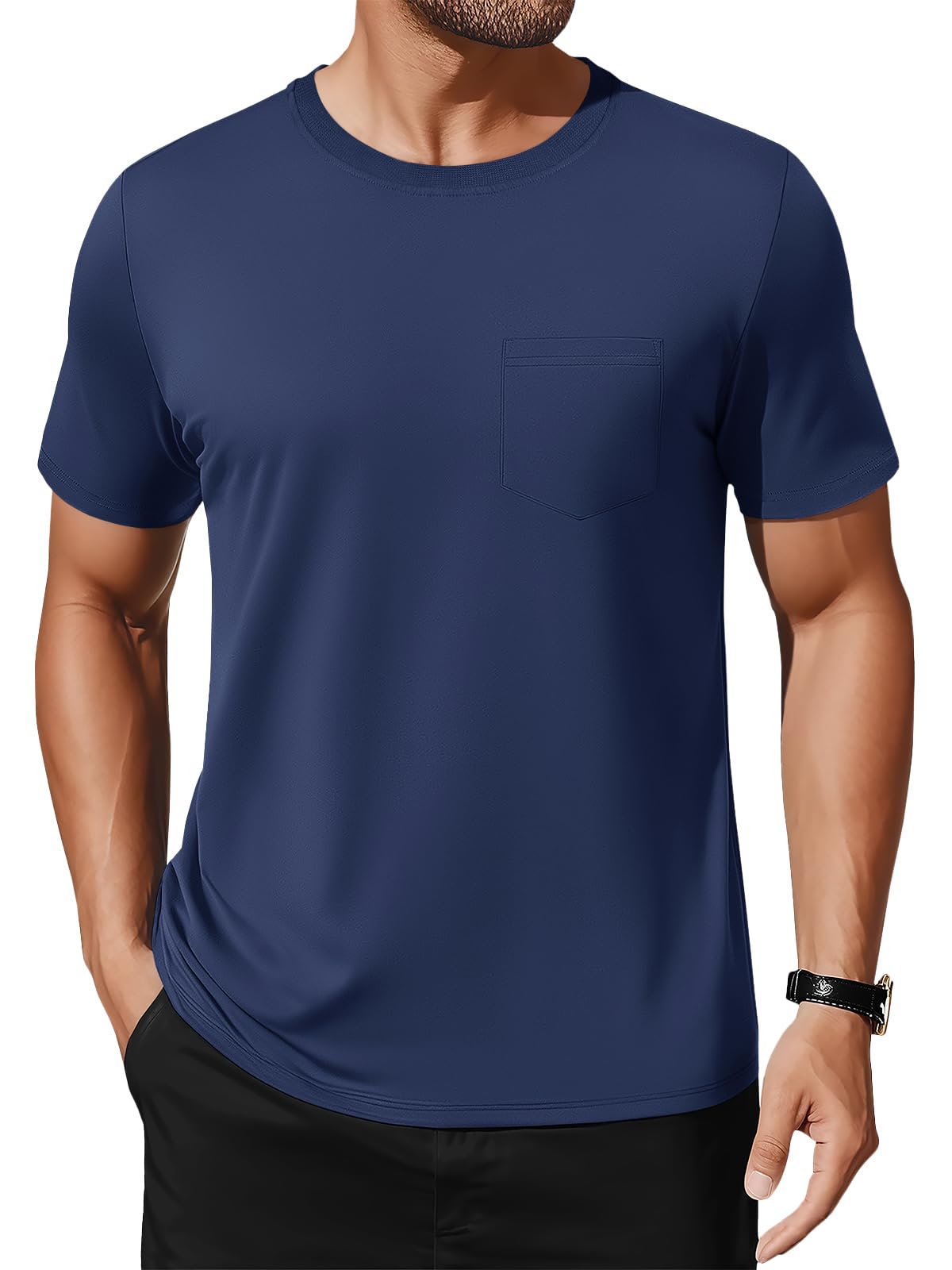 MAGNIVIT Men's Cotton Pocket Tee Shirts Soft Crew Neck Solid Color T Shirt Casual Short Sleeve Summer Basic Tops