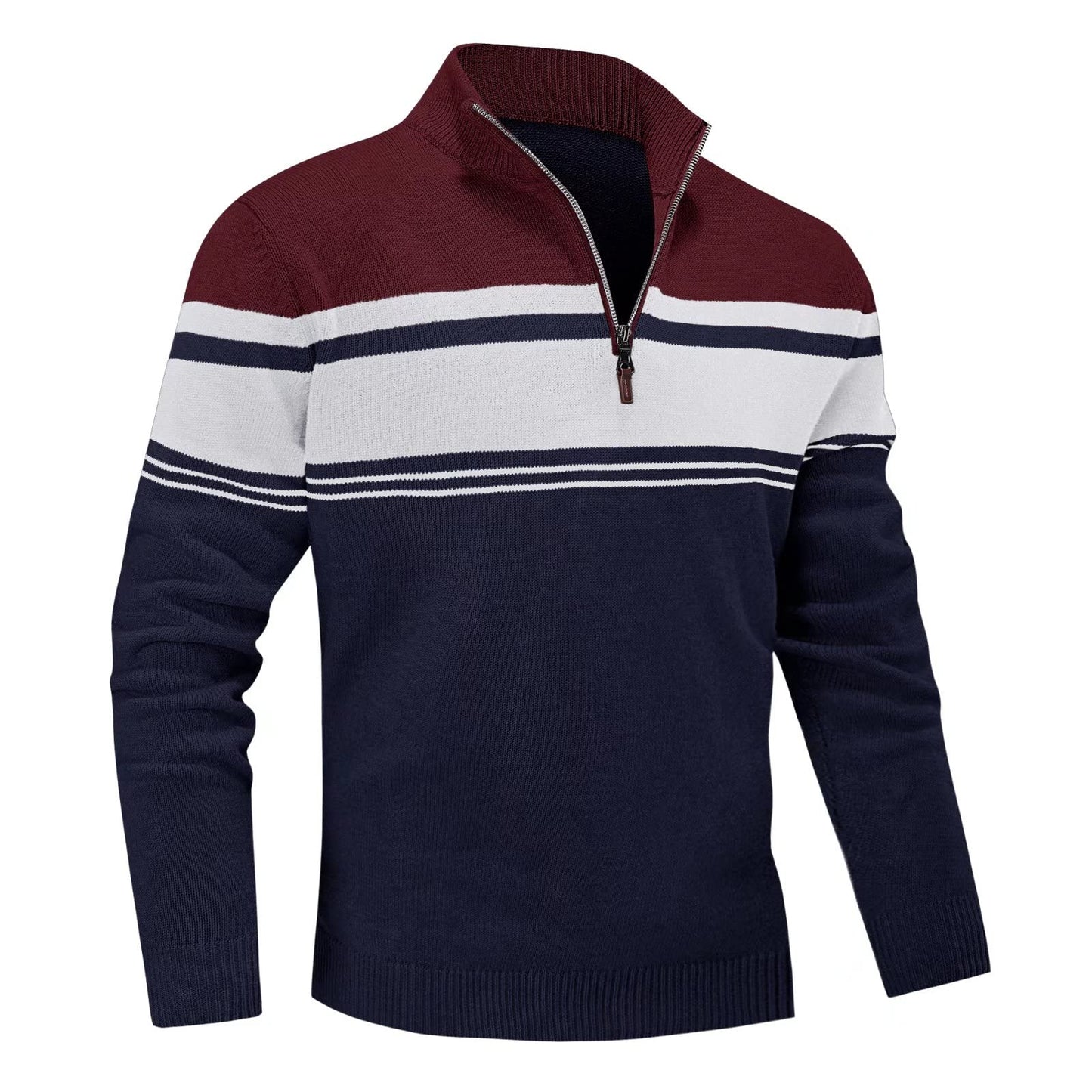 MAGNIVIT Men's Sweater Quarter Zip Striped Pullover Fall Winter Spring Color Block Polo Sweatshirts
