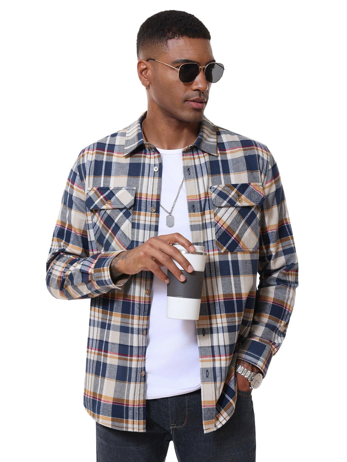 MAGNIVIT Men's Button Down Regular Fit Long Sleeve Plaid Flannel Casual Shirts