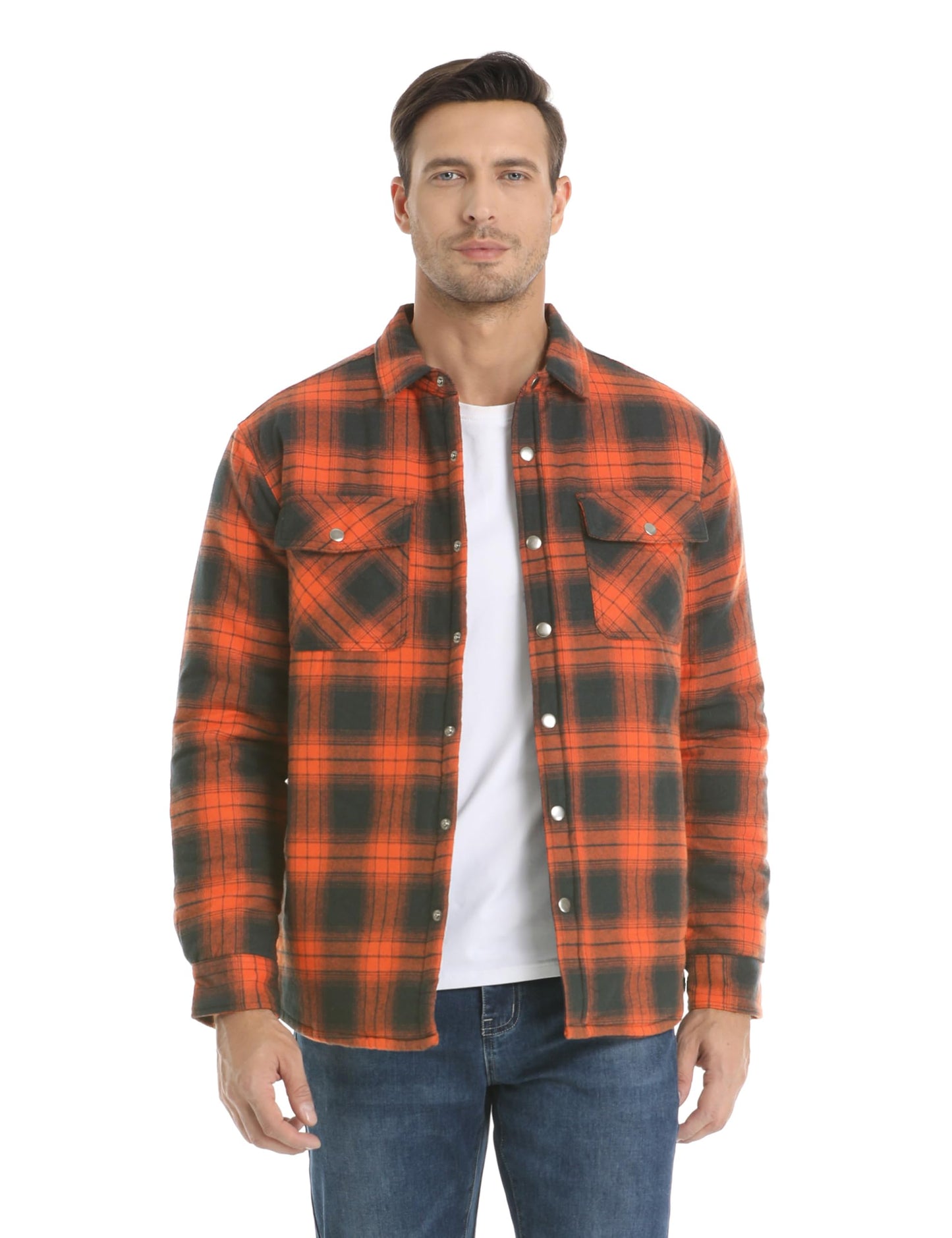 MAGNIVIT Mens Flannel Shirt Jacket Plaid Quilted Lined Coat Button Down Shirts Jacket Casual Winter Coat with Pocket