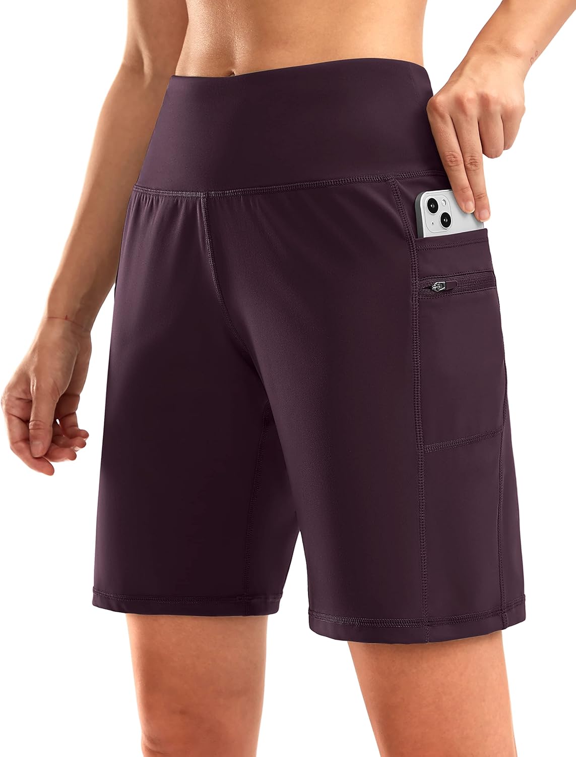 G Gradual Women's High Waisted 9" Bermuda Shorts with Zipper Pockets Athletic Workout Long Shorts for Women Knee Length