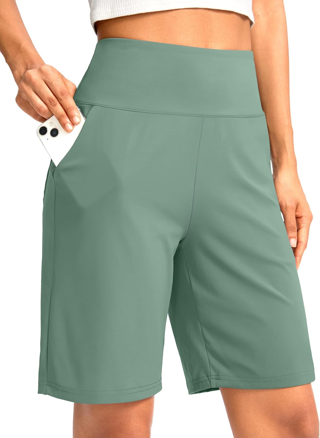G Gradual Women's Bermuda Long Shorts with Pockets 9" High Waisted Knee Length Shorts for Women Walking Athletic Workout