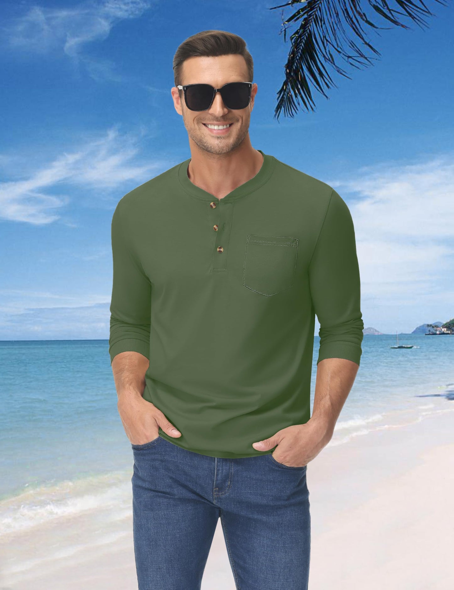 MAGNIVIT Mens Henley Shirts Long Sleeve with Pocket Fall Cotton Casual T-Shirts Plain Moisture Wicking Tee with 3 Button