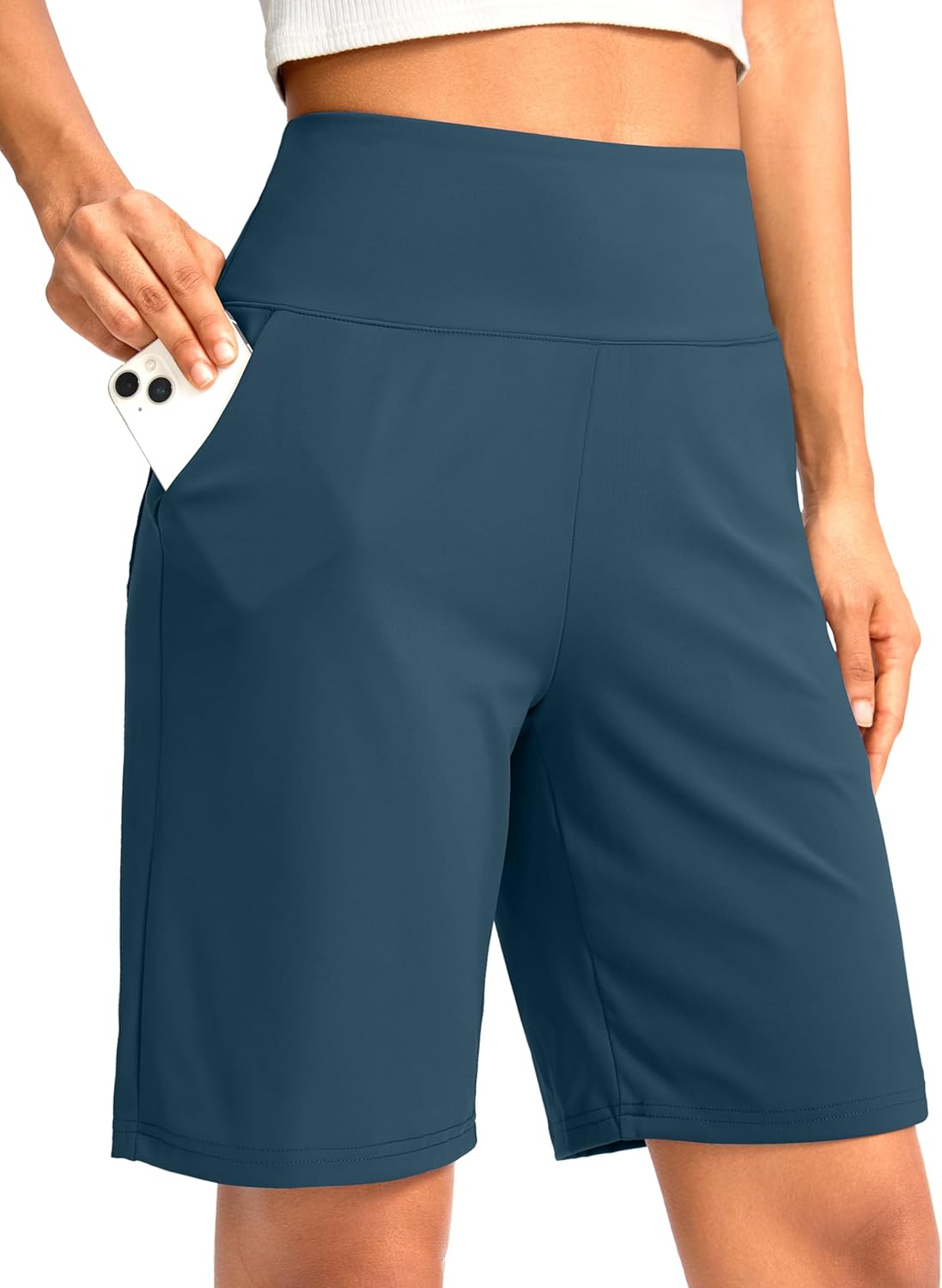 G Gradual Women's Bermuda Long Shorts with Pockets 9" High Waisted Knee Length Shorts for Women Walking Athletic Workout