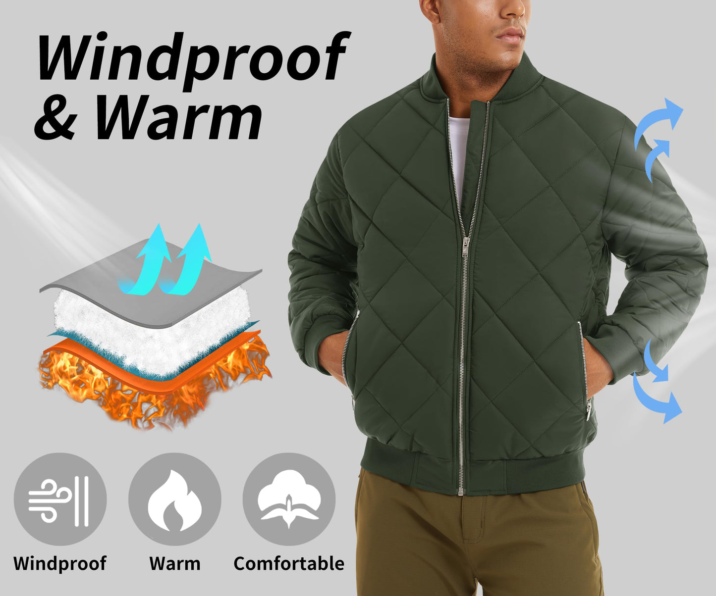 MAGNIVIT Men's Bomber Jacket Winter Fall Quilted Puffer Jacket Warm Padded Coats