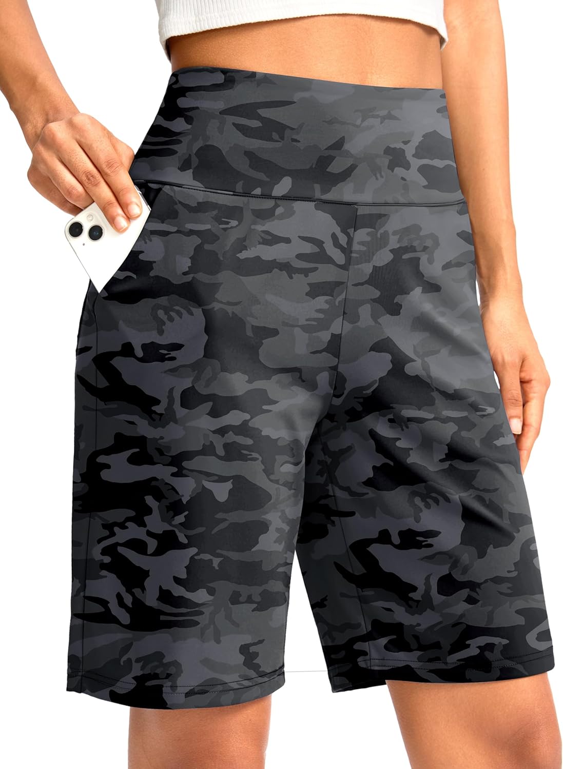 G Gradual Women's Bermuda Long Shorts with Pockets 9" High Waisted Knee Length Shorts for Women Walking Athletic Workout