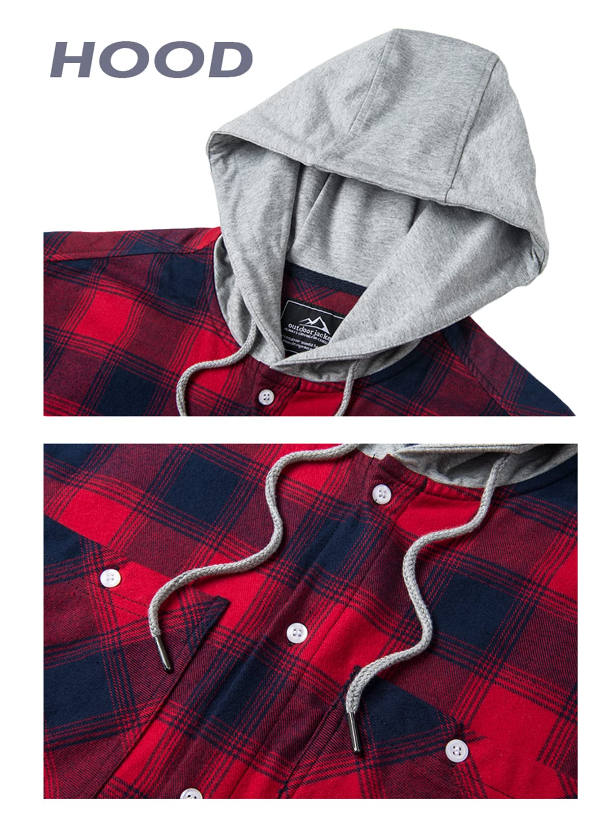MAGNIVIT Mens Classic Plaid Long Sleeve Hooded Shirts Multi Pockets Thin Cotton Light Jacket Relaxed Fit Casual Outwear