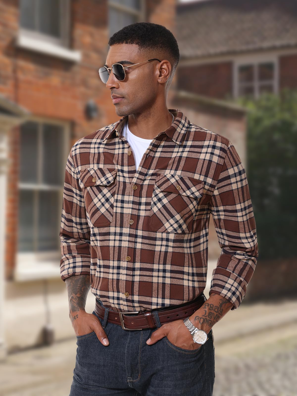 MAGNIVIT Men's Button Down Regular Fit Long Sleeve Plaid Flannel Casual Shirts