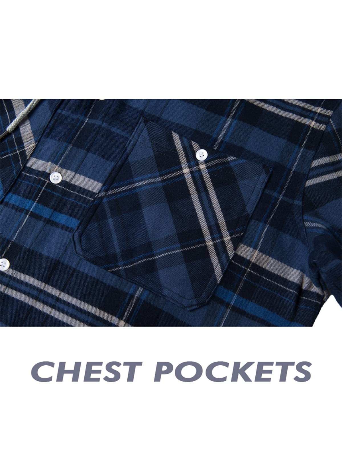 MAGNIVIT Mens Classic Plaid Long Sleeve Hooded Shirts Multi Pockets Thin Cotton Light Jacket Relaxed Fit Casual Outwear