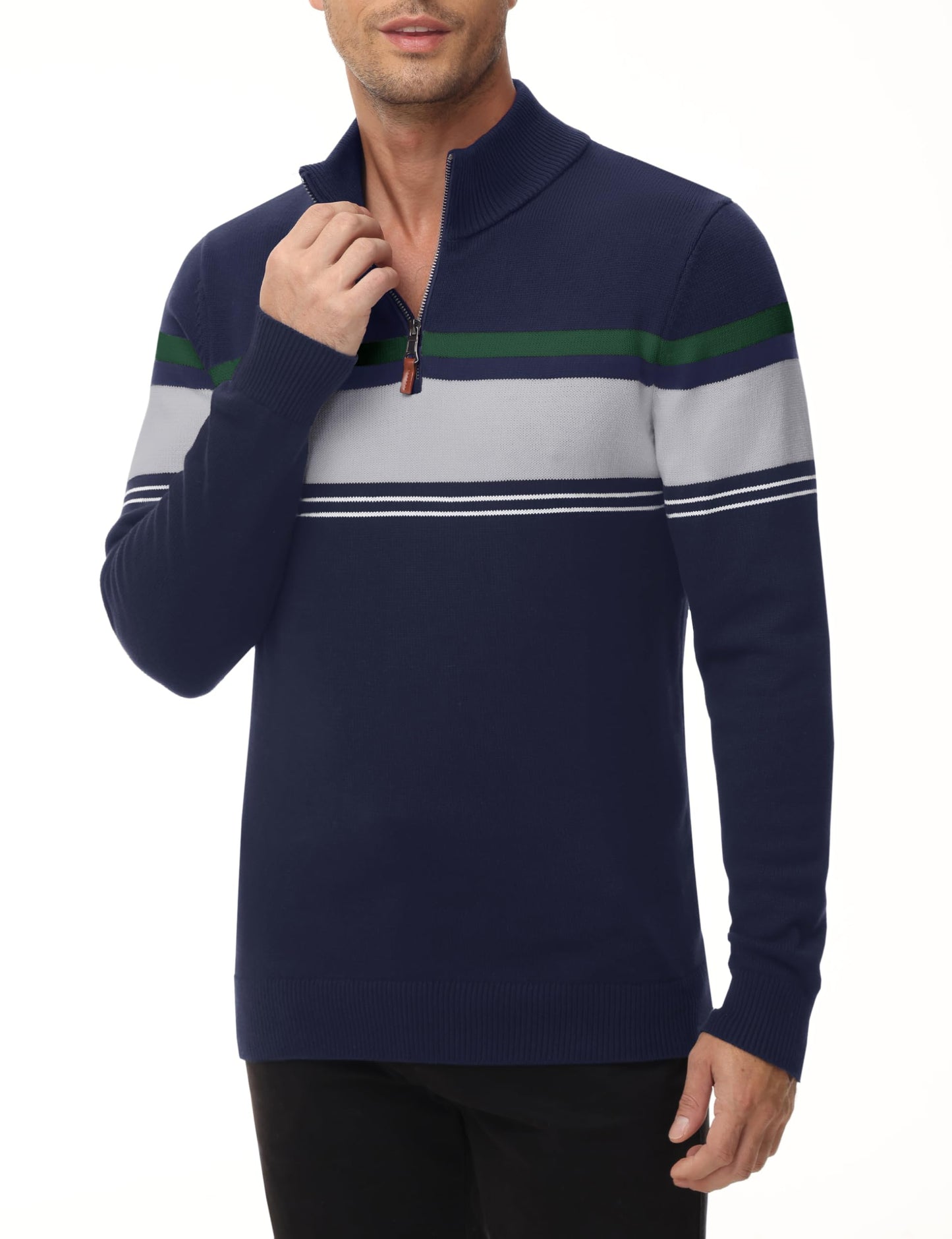 MAGNIVIT Men's Sweater Quarter Zip Striped Pullover Fall Winter Spring Color Block Polo Sweatshirts