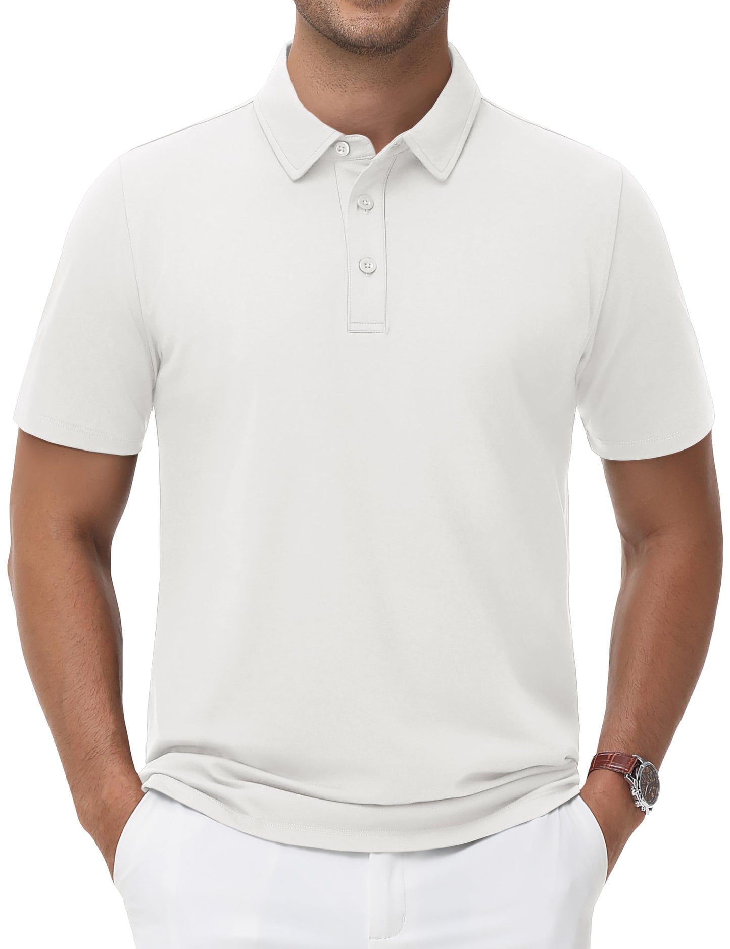 MAGNIVIT Men's Polo Shirt Short Sleeve 3 Button Cotton Pique Casual T-Shirts Moisture Wicking Performance Work Golf Tee