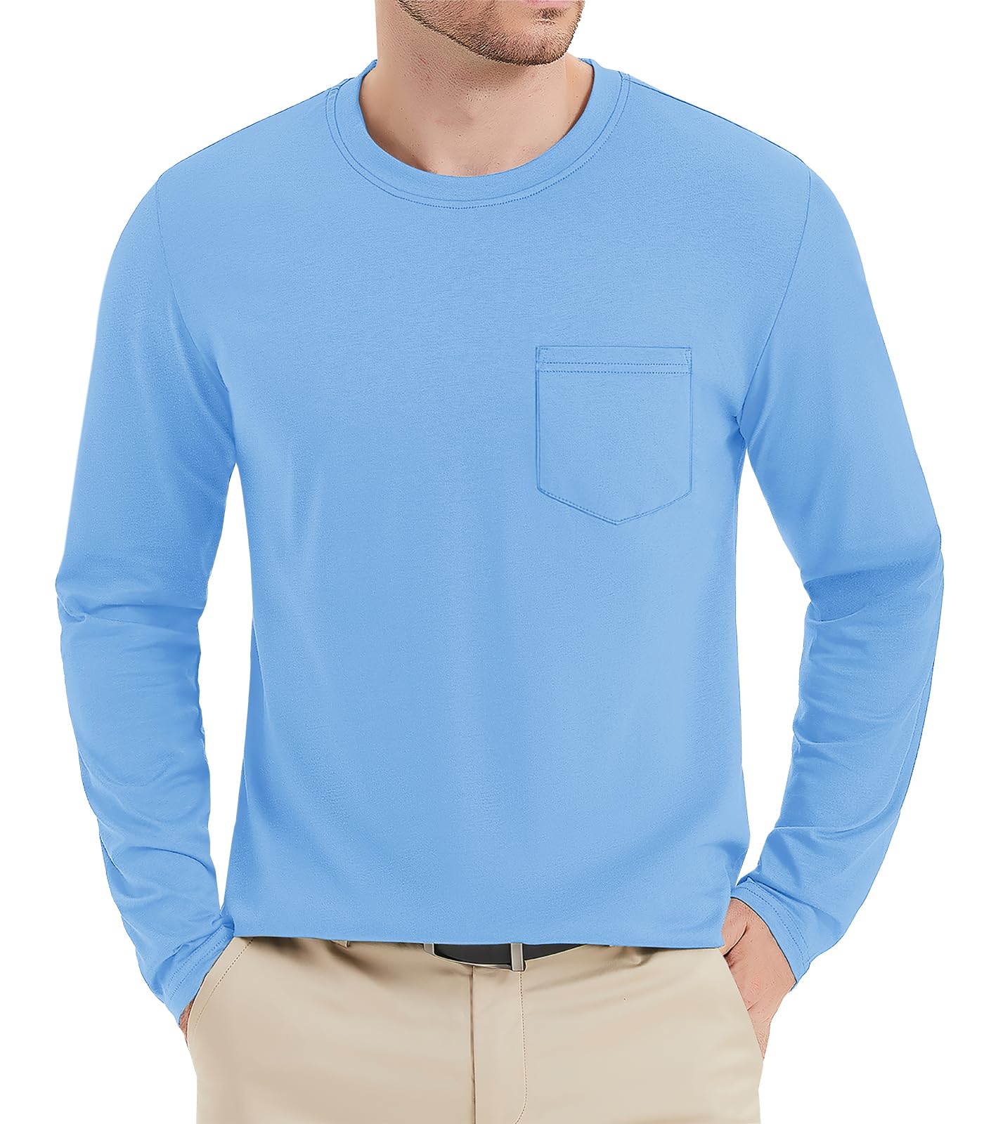 MAGNIVIT Men's Long Sleeve Cotton Shirts with Pocket Crew Neck Casual Shirt Regular Fit Solid Top Spring Fashion 2025