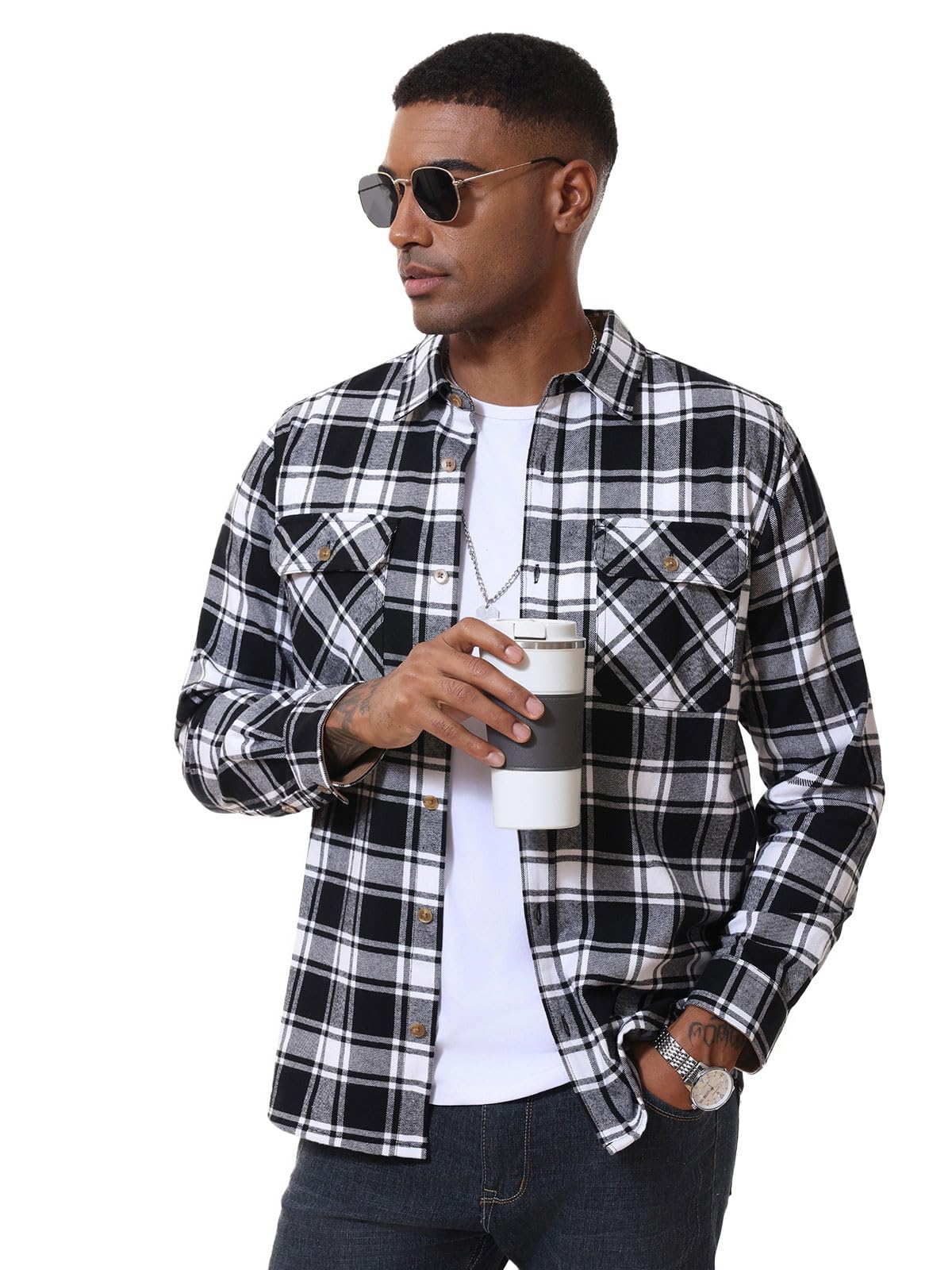 MAGNIVIT Men's Button Down Regular Fit Long Sleeve Plaid Flannel Casual Shirts