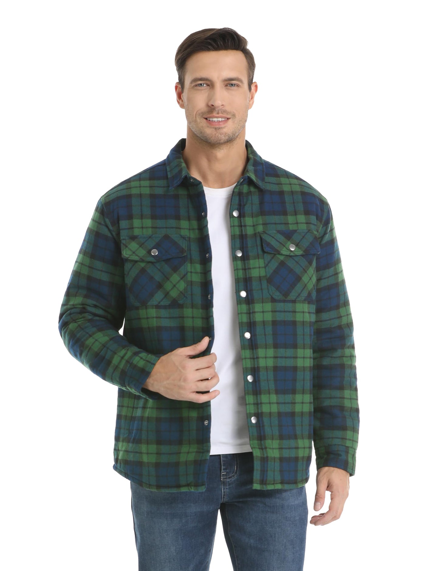 MAGNIVIT Mens Flannel Shirt Jacket Plaid Quilted Lined Coat Button Down Shirts Jacket Casual Winter Coat with Pocket