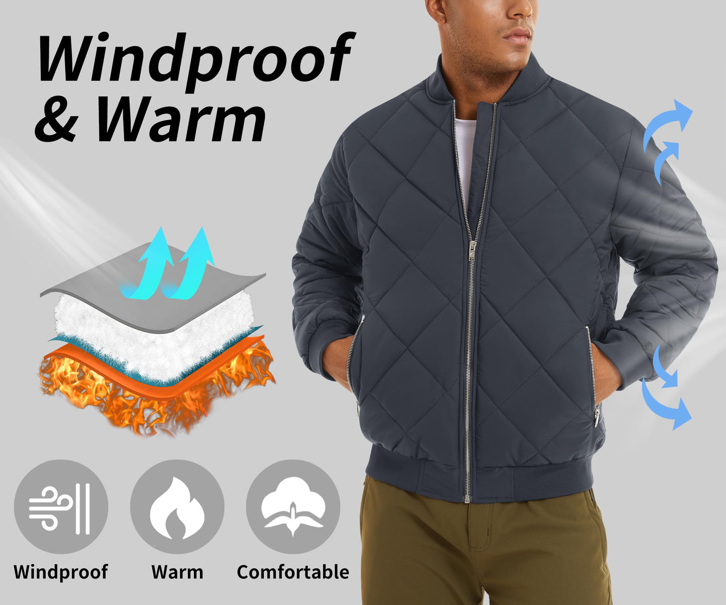 MAGNIVIT Men's Bomber Jacket Winter Fall Quilted Puffer Jacket Warm Padded Coats