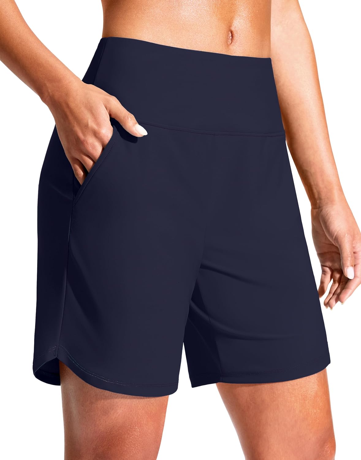 G Gradual Women's 7" Quick Dry Swim Board Shorts Swimming Bottoms High Waisted Beach Shorts for Women with Liner Pockets