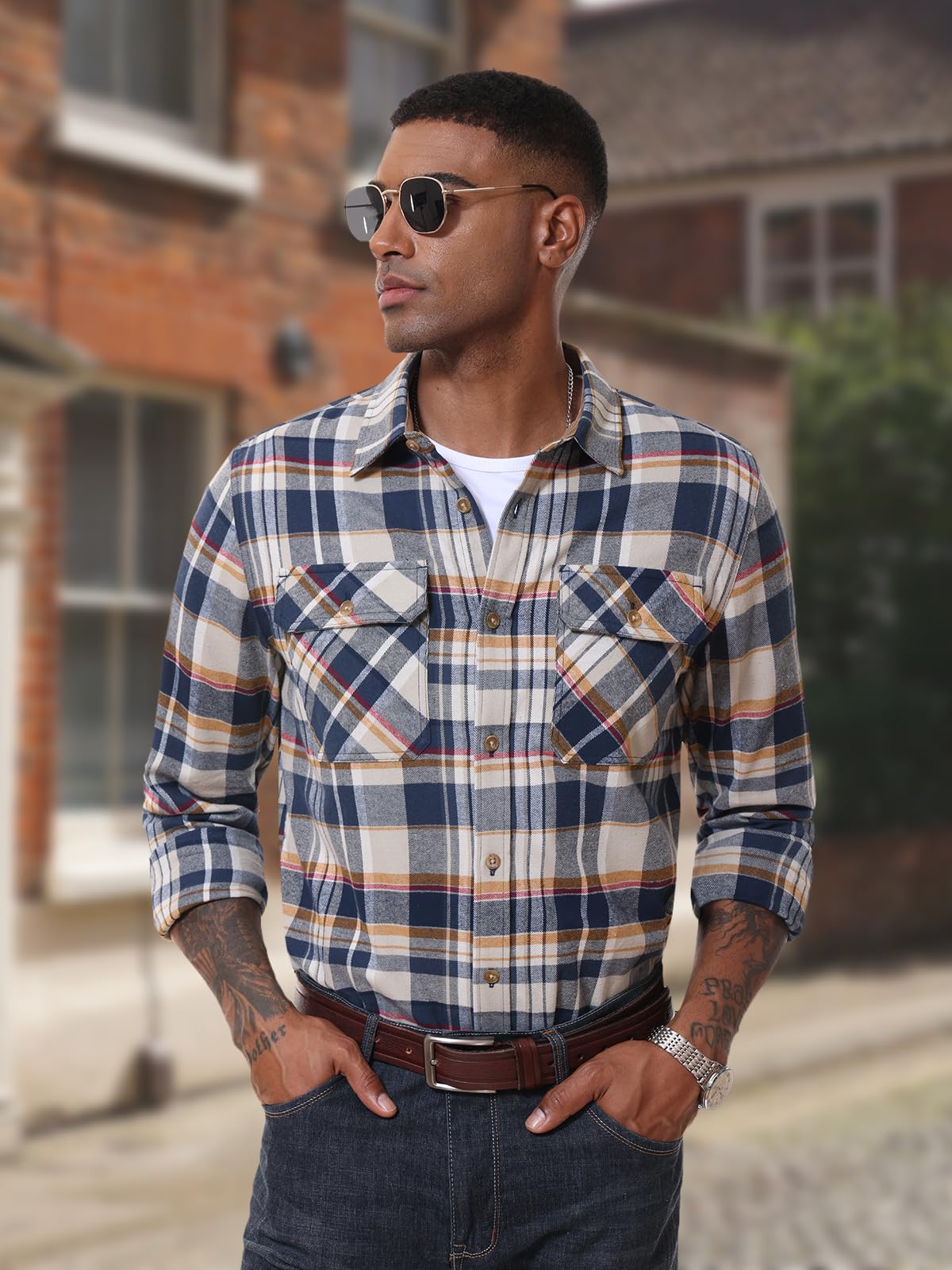 MAGNIVIT Men's Button Down Regular Fit Long Sleeve Plaid Flannel Casual Shirts