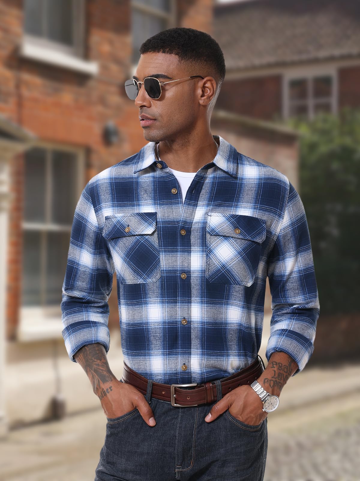 MAGNIVIT Men's Button Down Regular Fit Long Sleeve Plaid Flannel Casual Shirts