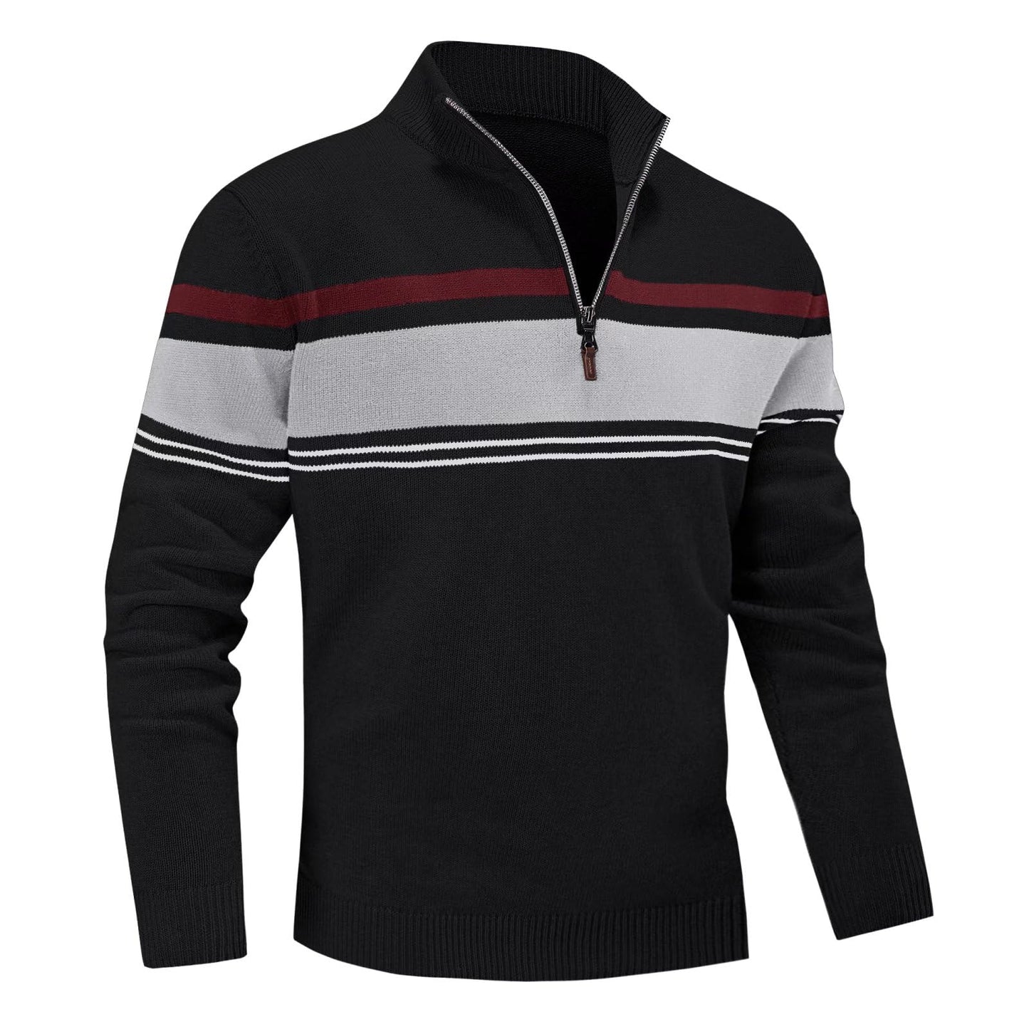 MAGNIVIT Men's Sweater Quarter Zip Striped Pullover Fall Winter Spring Color Block Polo Sweatshirts