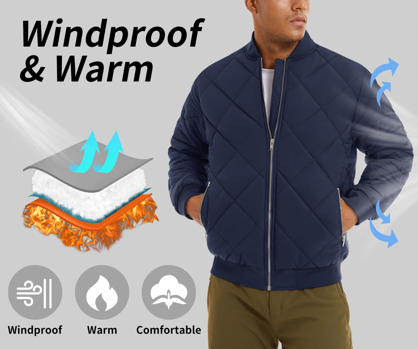 MAGNIVIT Men's Bomber Jacket Winter Fall Quilted Puffer Jacket Warm Padded Coats