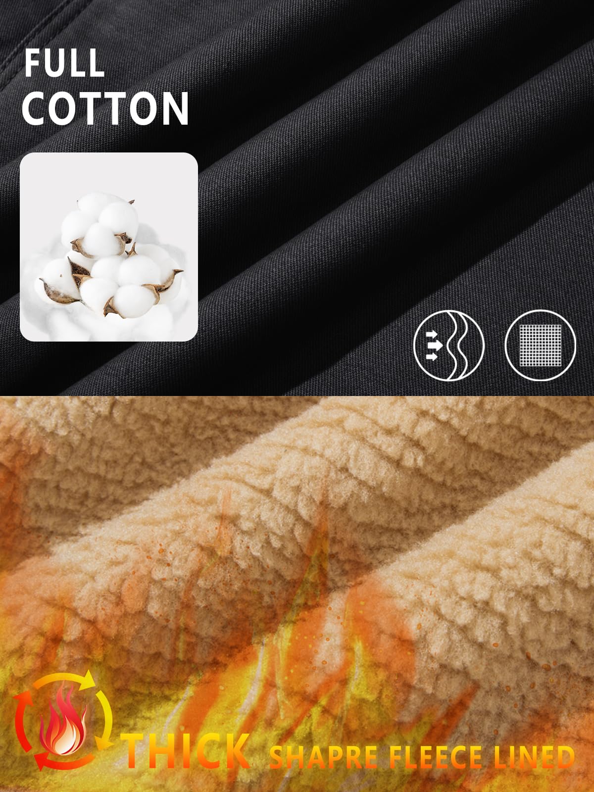 MAGNIVIT Men's Cotton Cargo Jacket Winter Sherpa Fleece Lined Work Jacket Coats with 5 Pockets