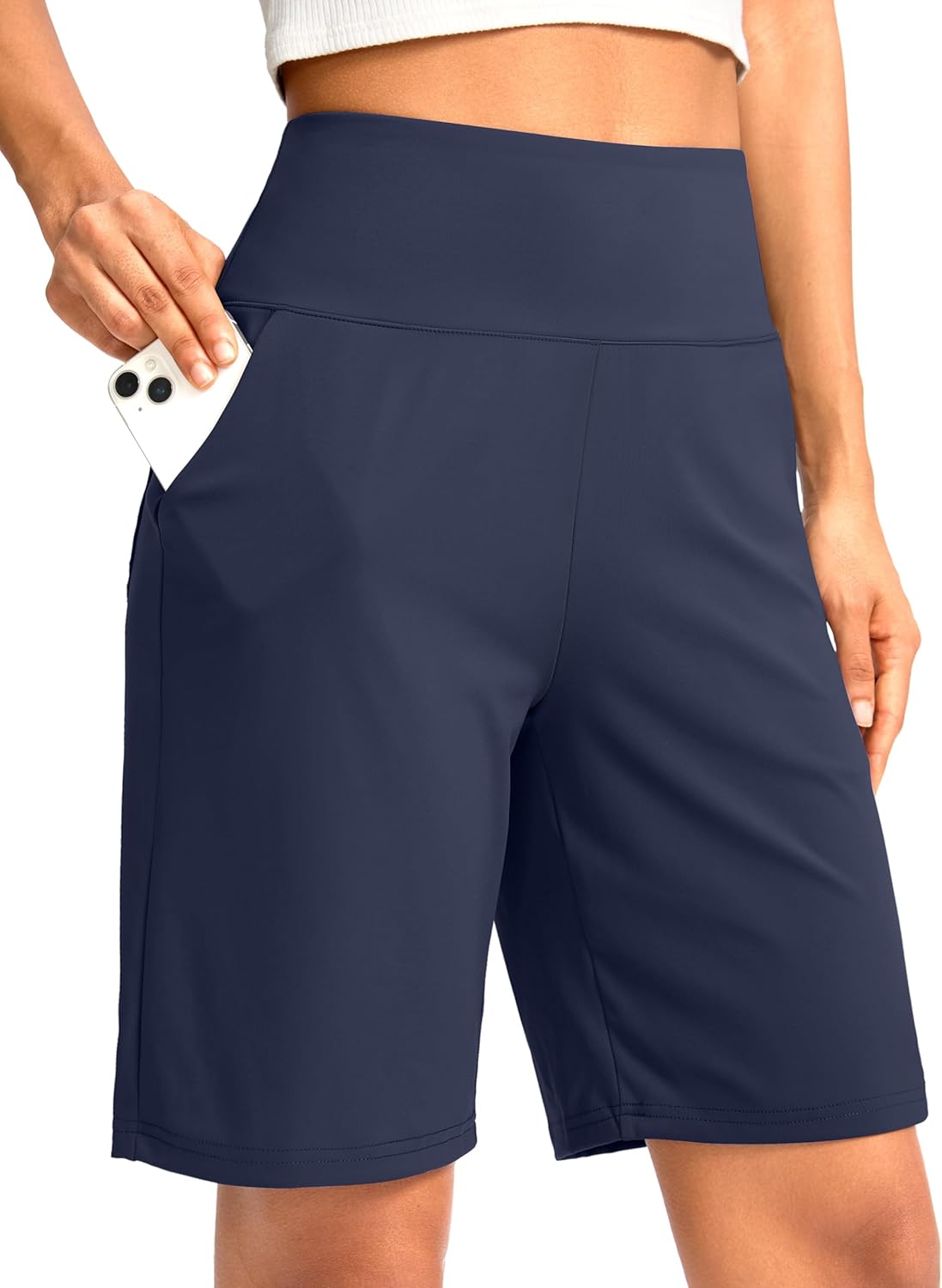 G Gradual Women's Bermuda Long Shorts with Pockets 9" High Waisted Knee Length Shorts for Women Walking Athletic Workout