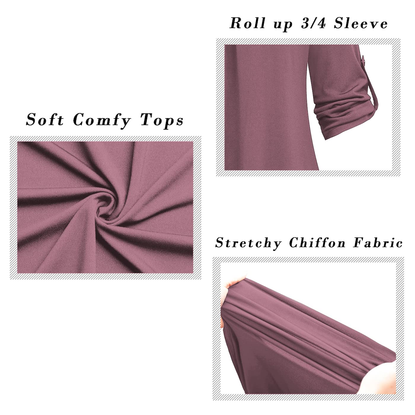 Ninedaily Womens Tops Dressy Casual 3/4 Sleeve V Neck Chiffon Shirt Work Blouses
