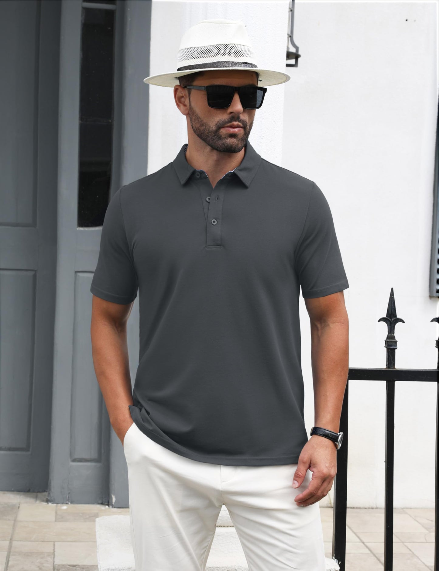 MAGNIVIT Mens Polo Shirts Short Sleeve Athletic Golf Shirts Moisture Wicking 3-Button Casual Cotton Collared Shirt