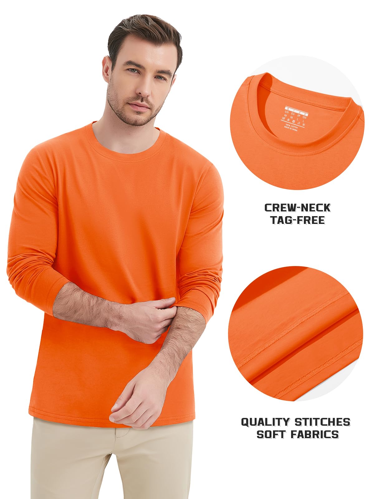 MAGNIVIT Men's Long Sleeve Shirts Cotton T-Shirt Crew Neck Midweight Tees Classic Basic Casual Tops Plain Soft Shirt
