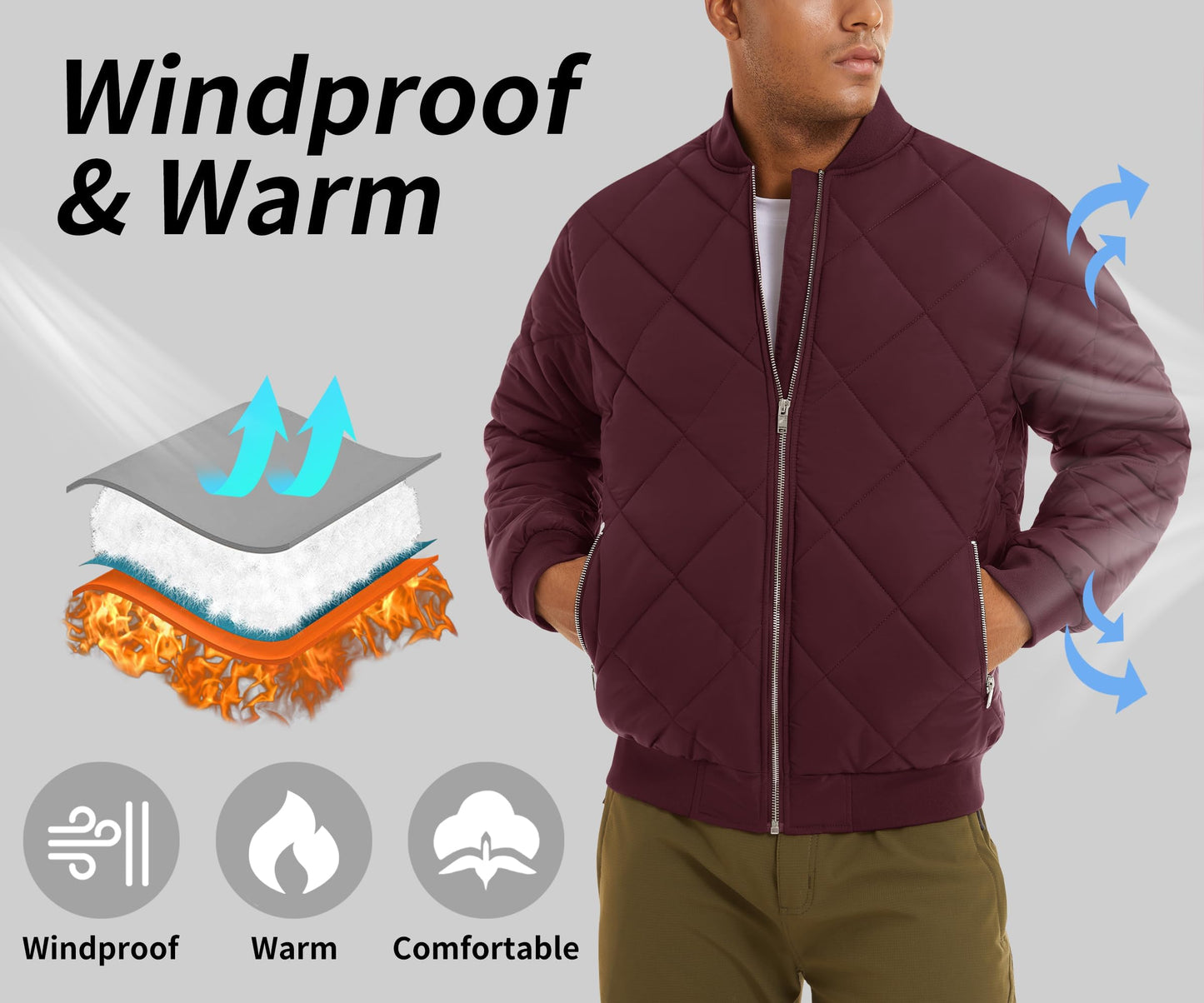 MAGNIVIT Men's Bomber Jacket Winter Fall Quilted Puffer Jacket Warm Padded Coats