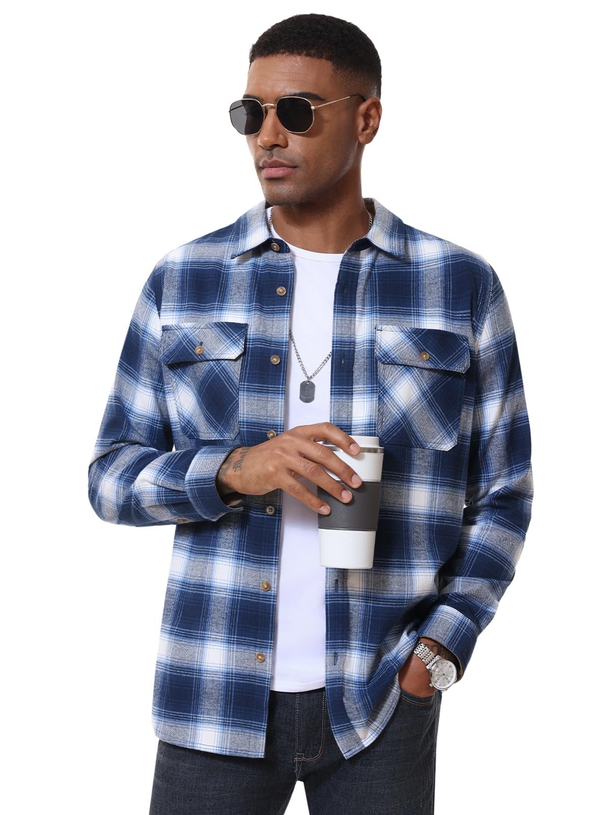 MAGNIVIT Men's Button Down Regular Fit Long Sleeve Plaid Flannel Casual Shirts