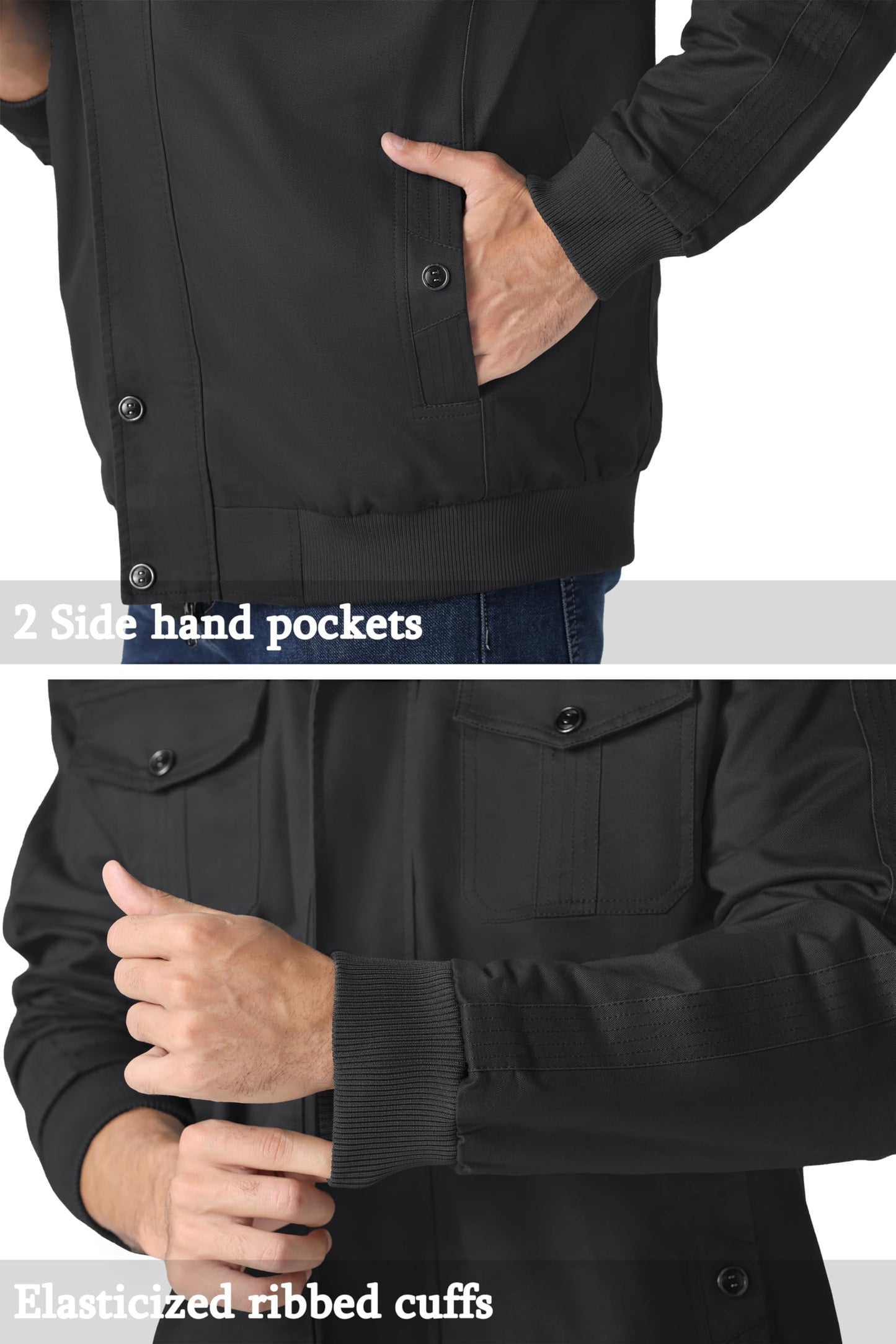 MAGNIVIT Men's Military Lightweight Army Windbreaker Cargo Jacket With Stand Collar, Zip Front, 7 Pockets - Cotton